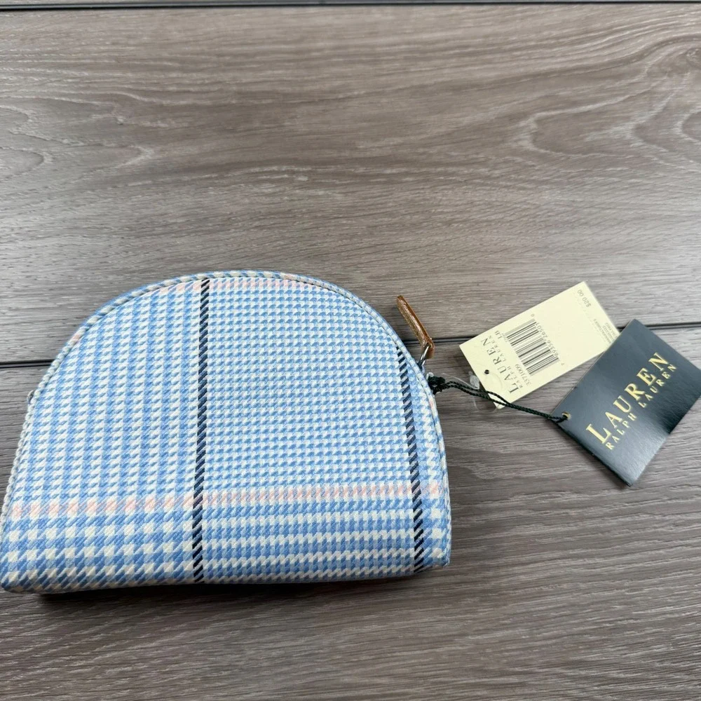 Lauren Ralph Lauren Womens Cosmetic Bag Houndstooth Plaid Blue OS